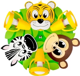 Lubų šviestuvas, Plafonas, Gyvūnai, Safari, Beždžionė, Zebras, Tigras, Spalvingas