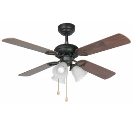 Lubų ventiliatorius Faro Lisboa, su šviestuvu, rudos spalvos