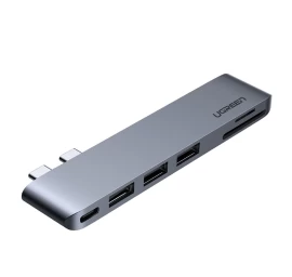 macbook Pro / air Adapteris Hub 2x Usb-c į 3x Usb 3.0 / Tf / Sd / Usb-c - Pilkas
