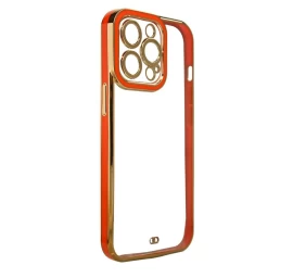 Madingas Dėklas iphone 12 Korpuso Gelinis Dangtelis Su Auksiniu Rėmeliu Raudonas