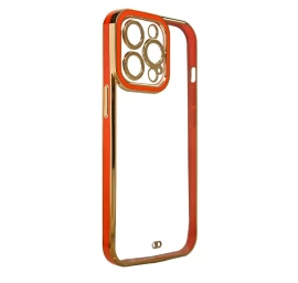 Madingas Dėklas iphone 13 Pro Max Dėklas Su Geliniu Dangteliu Ir Auksiniu Rėmeliu Raudonos Spalvos