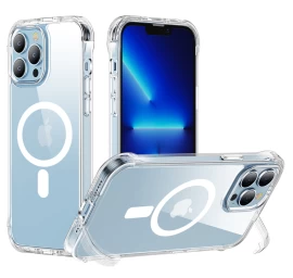 Magnetinis Dėklas iphone 13 Pro šarvuotas Dėklas Su Kabliukais Stovas Skaidrus