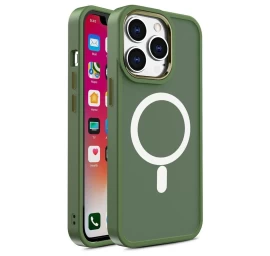 Magnetinis magsafe Dėklas iphone 15 Plus Su Skylėmis Kaklo Dirželiui, žalias