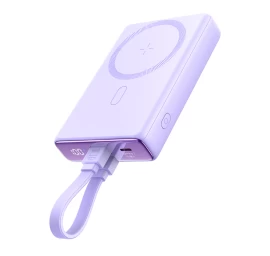 Magnetinis Powerbank 10000mah 20w Su Lopšiu + Lightning - Usb-c Laidas, Violetinės Spalvos