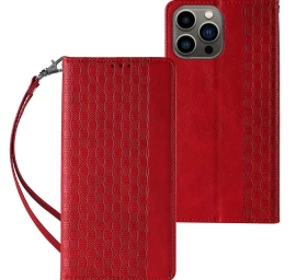 Magneto Dirželio Dėklas iphone 12 Pro Max Dėklas Piniginė + Mini švino Pakabukas Raudonas