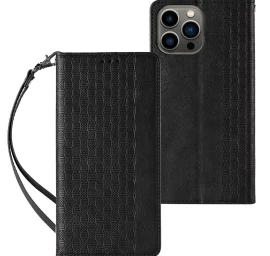Magneto Dirželio Dėklas Iphone 12 Pro Max Piniginės Dėklas + Mini Lanyard Pakabukas Juodas
