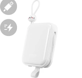 Maitinimo Baterija Su Usb-c Kabeliu Ir iphone Lightning Cutie Series 10000 Mah 22,5 W, Balta