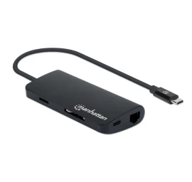 Manhattan 152372 Usb-c - Hdmi, 3x Usb-a, Rj-45 Ir Atminties Kortelių Skaitytuvo Adapteris