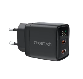 Mažas Galingas Gan 2x Usb-c Pd 35w Tinklo įkroviklis Su Ekranu, Juodas