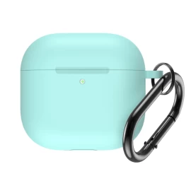 Mėtų Spalvos Silikoninis Dėklas airpods 4 Su Karabinu