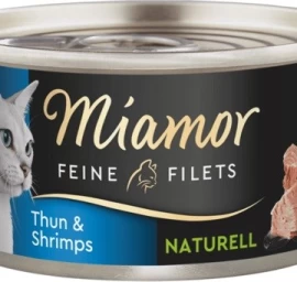 Miamor Feine Filets Naturell papildinis šlapias pašaras katėms tunas su krevetėmis konservai 80g