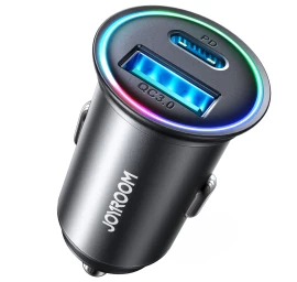 Mini Automobilinis įkroviklis 60w Usb-a Qc3.0 Usb-c Pd Juodas