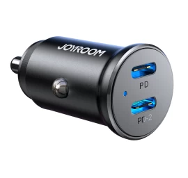 Mini Automobilinis įkroviklis Cigarečių žiebtuvėlio Lizdui 30w 2x Usb-c Metalinis Juodas
