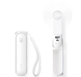 Mini Ventiliatorius Nešiojamasis Ventiliatorius Su Powerbanko Funkcija Ir žibintuvėliu Sulankstomas 4500 Mah Usb-c - Baltas