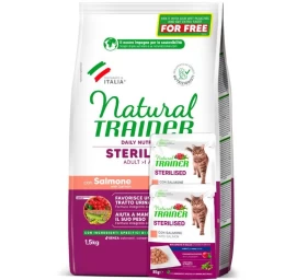 NATURAL TRAINER Cat adult Sterilised salmon su lašiša 1.5kg + 2konsevai