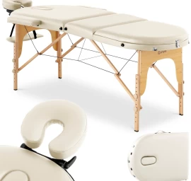 Nešiojamas Sulankstomas Masažo Stalas Su Mediniu Rėmu Colmar Beige Iki 227 Kg Smėlio Spalvos