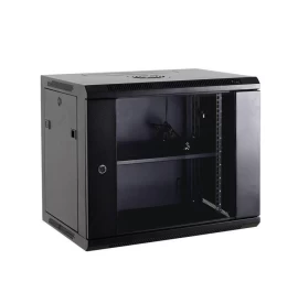 Netrack 19&amp;#039;&amp;#039; Sieninė Spintelė, 15u/600x450 Mm -juoda, Stiklinės Durys, Atidaromi šonai