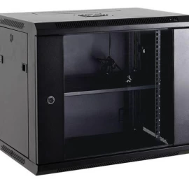 Netrack 19&amp;#039;&amp;#039; Sieninė Spintelė, 18u/600x600 Mm -juoda, Stiklinės Durelės, Atidaromi šonai
