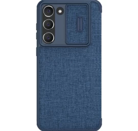 Nillkin Qin Cloth Pro Case Samsung Galaxy S23+ Apverčiamasis Dėklas Su Kameros Dangteliu, Mėlynas Nillkin Qin Cloth Pro Case Samsung Galaxy S23+ Apverčiamasis Dėklas Su Kameros Dangteliu, Mėlynas