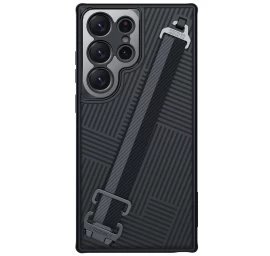 Nillkin Strap Case For Samsung Galaxy S23 Ultra šarvuotas Dėklas Su Riešo Dirželiu Juodas