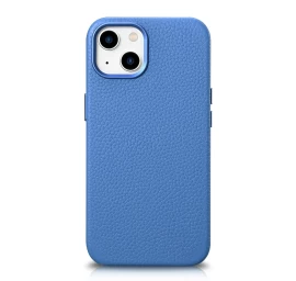 Odinis iphone 14 Plus Magnetinis Dėklas Su Magsafe Litchi Premium Leather Case Blue