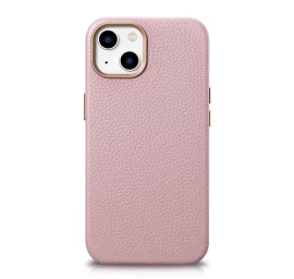 Odinis iphone 14 Plus Magnetinis Dėklas Su magsafe Litchi Premium Leather Case Pink