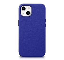 Odinis iphone 14 Plus Magnetinis Dėklas Su magsafe Litchi Premium Leather Case Tamsiai Mėlynas