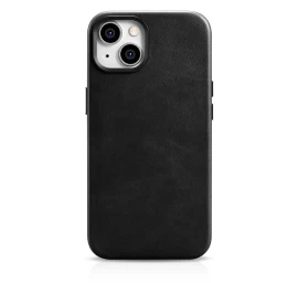 Odinis iphone 14 Plus Magnetinis Dėklas Su magsafe Oil Wax Premium Leather Case Juodas