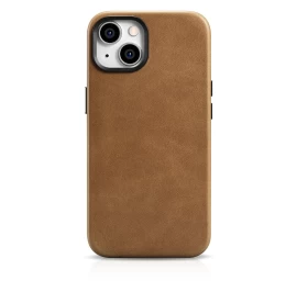 Odinis Iphone 14 Plus Magnetinis Dėklas Su Magsafe Oil Wax Premium Leather Case šviesiai Rudas