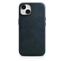 Odinis iphone 14 Plus Magnetinis Dėklas Su magsafe Oil Wax Premium Leather Case Tamsiai Mėlynas