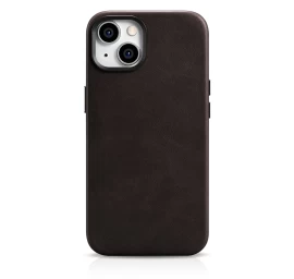 Odinis Iphone 14 Plus Magnetinis Dėklas Su Magsafe Oil Wax Premium Leather Case Tamsiai Rudas