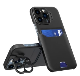 Odinis iphone 14 Pro Max Kortelių Dėklas Su Stovu Juodas