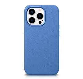 Odinis iphone 14 Pro Max Magnetinis Dėklas Su Magsafe Litchi Premium Leather Case Blue