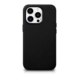Odinis iphone 14 Pro Max Magnetinis Dėklas Su Magsafe Litchi Premium Leather Case Juodas