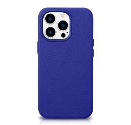 Odinis iphone 14 Pro Max Magnetinis Dėklas Su Magsafe Litchi Premium Leather Case Tamsiai Mėlynas