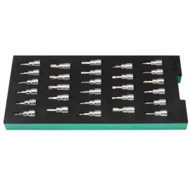 Padėklas. Galvučių su antgaliais rinkinys 3/8 (pl./PH/PZ/HEX/torx) 28vnt.