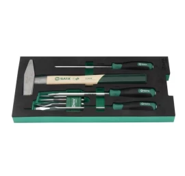 Padėklas. Plaktuko, kaltų ir smūginių atsuktuvų rinkinys 9vnt.