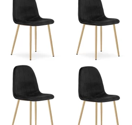 Padva Kėdė - Juodas Aksomas / ąžuolinės Kojos X 4