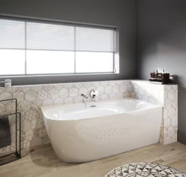 Pastatoma vonia Riho Omega Corner 170x80 cm su sifonu, kairė