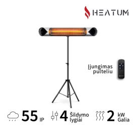 Pastatomas Infraraudonųjų spindulių šildytuvas Heatum H2000R CORE SILVER su trikoju stovu