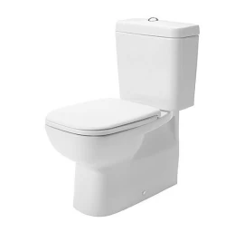 Pastatomas klozetas Duravit D-Code su bakeliu ir dangčiu soft close, baltas