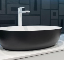 Pastatomas Xonyx™ lieto akmens praustuvas Balteco NEO E 54x38x14 cm, juodai dažyta išore