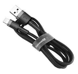 Patvarus Lankstus Usb Kabelis Iphone Lightning Qc3.0 2.4a 0.5m Juodai Pilkas