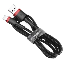 Patvarus Lankstus Usb Kabelis Iphone Lightning Qc3.0 2.4a 1m Juodai Raudonas