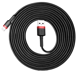 Patvarus Nailono Kabelis Usb Kabelis Iphone Lightning Qc3.0 2a 3m Juodai Raudonas