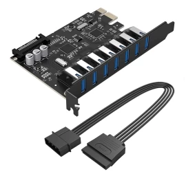 Pci-e Plėtimo Plokštė – 7x Usb 3.0, Skirta Stacionariam Kompiuteriui – Juoda