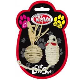 PET NOVA SISAL pelė ir kamuoliukas žaislai katėms 3vnt, CAT-SISALSET-7