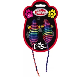 PET NOVA žaislas katėms spalvotos palytės 2x7cm 3pak., MOUSECOLOUR-7