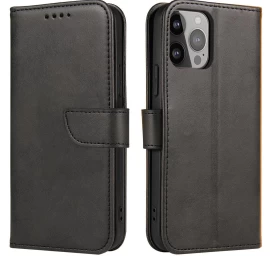 Piniginės Dėklas Su Atlenkiamu Stovu iphone 15 Plus Magnetinis Dėklas - Juodas