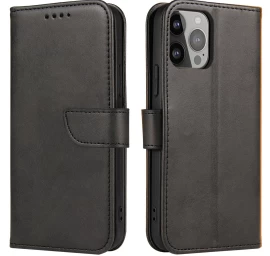 Piniginės Dėklas Su Atlenkiamu Stovu Iphone 15 Pro Magnet Case - Juodas